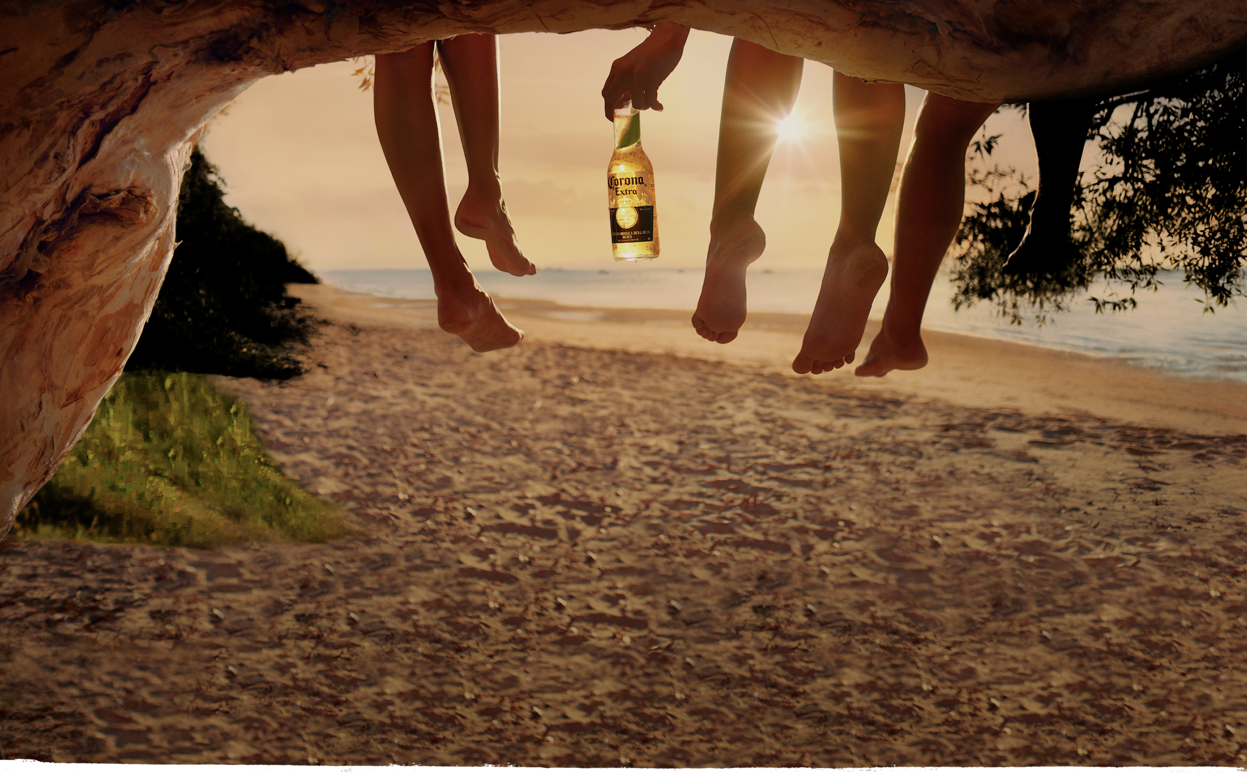 Corona beach view through cave opening
